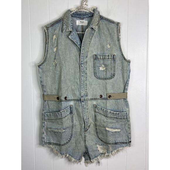 One Teaspoon NWOT Kansas Blue Palisades Overall Intentionally Distressed SZ XL - Picture 3 of 10